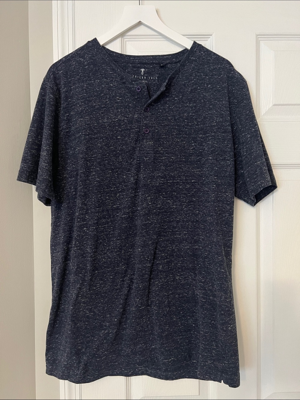 American Tall Heathered Navy Short-Sleeve Henley Shirt
